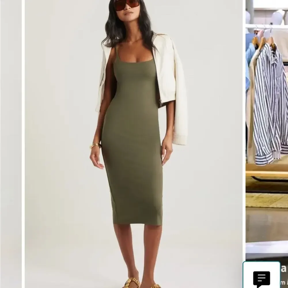 NEW Open Edit Smooth Edit Strappy Midi Slipdress, Olive Green Midi Dress, XS - Picture 4 of 12